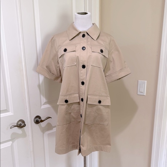 NWT J. Crew Gamine Utility Inspired Tan Khaki Short Sleeve Shirt Dress Size 14 - Picture 4 of 11